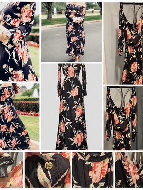 Billabong‎ Black and Pink and Orange Floral Long Sleeve Dress
